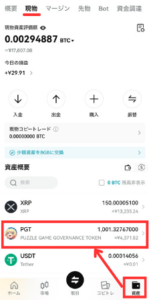 BitgetからメタマスクにPGTを送金する手順1