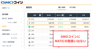 【GMOコイン】MATICの取扱いはない