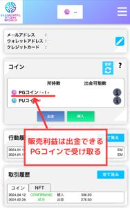 【エレストワールド】 NFTの販売利益は出金できるPGコイン