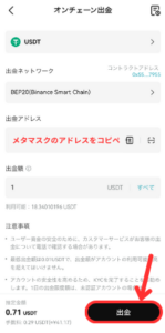 BitgetからメタマスクにUSDTを送金する手順4