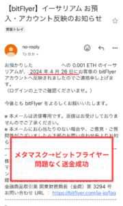 【メタマスクからビットフライヤー】問題なく送金できる