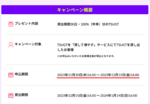 【BITPOINT】TSUGTの貸出申し込み期限